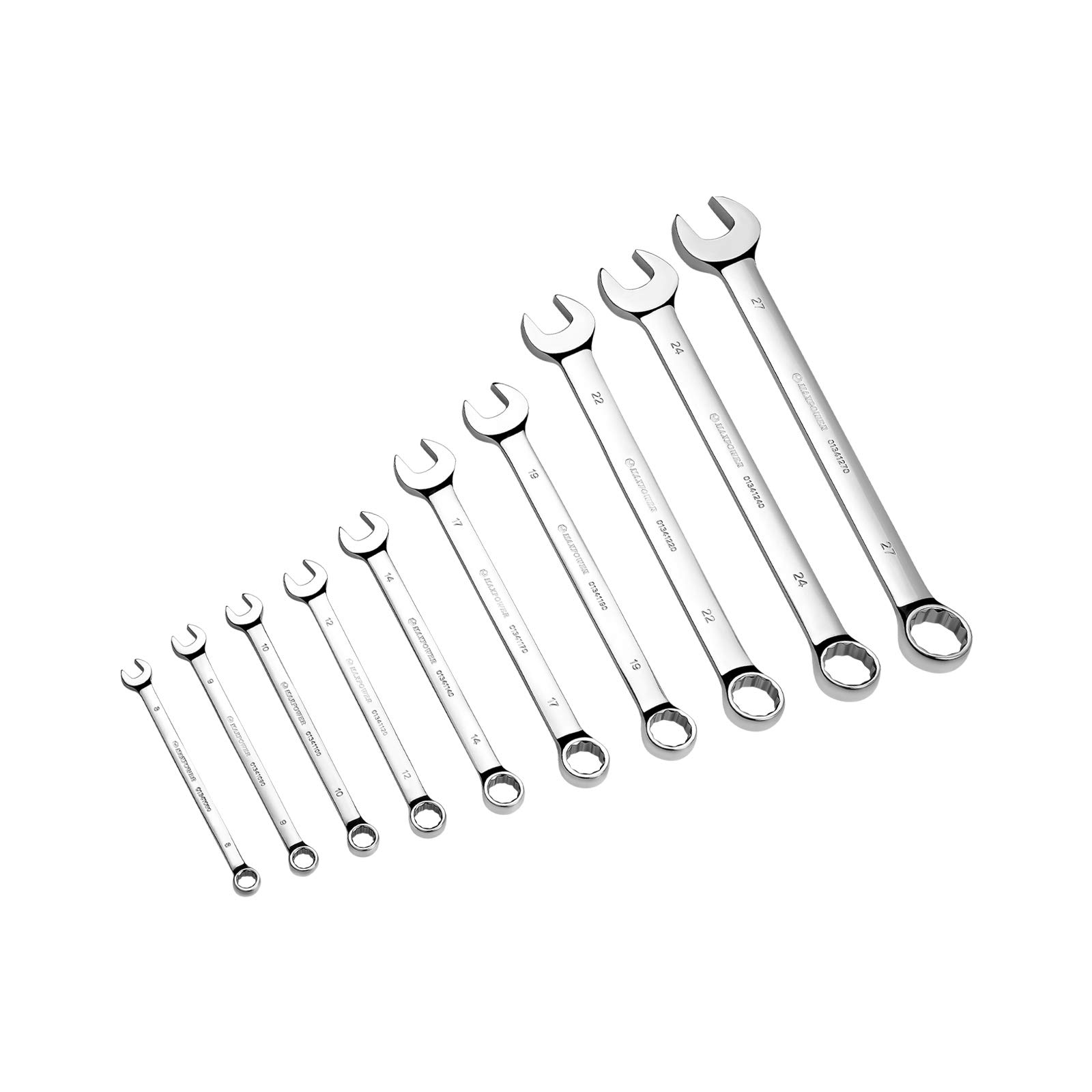 MAXPOWER 10-Piece Metric Combination Wrench Spanner Set - up to 27mm Large Commercial Grade Drop Forged Open and Box End Spanners in a Roll-up Pouch