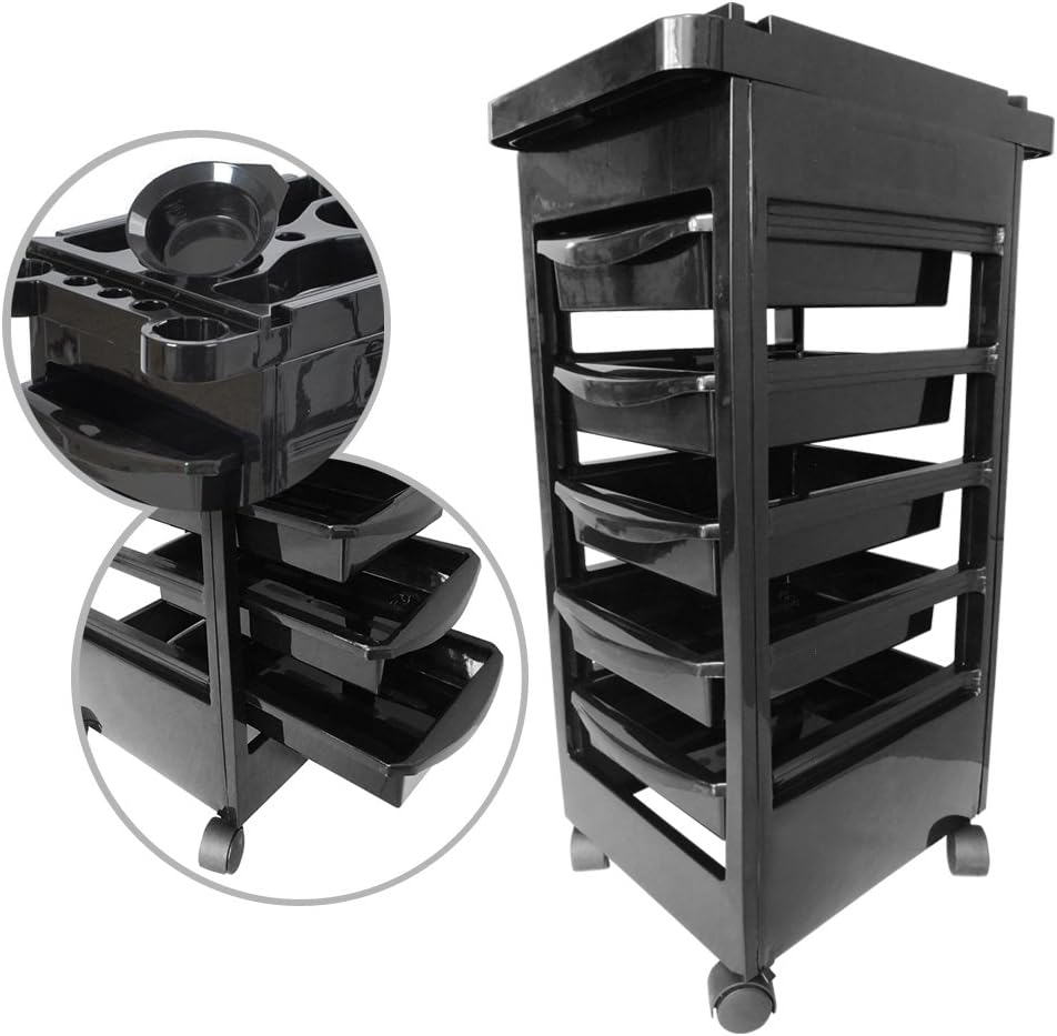Ozoneshopping Salon Trolley - [5 Pullout Drawers] Hairdresser Barber Beauty Storage Hair Drawers Spa Roller Cart