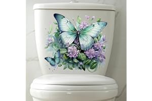 Bonfage Colorful Butterfly Flower Toilet Cover Sticker Decals,Fish Bird Flower Leaf Waterproof Toilet Lid Tank Seat Decals Cistern Self-Adhesive Bathroom Wall Sticker, White