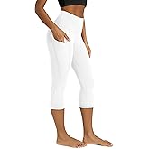 ODODOS Women's High Waisted Yoga Capris with Pockets, Tummy Control Non See Through Workout Athletic Running Capri Leggings