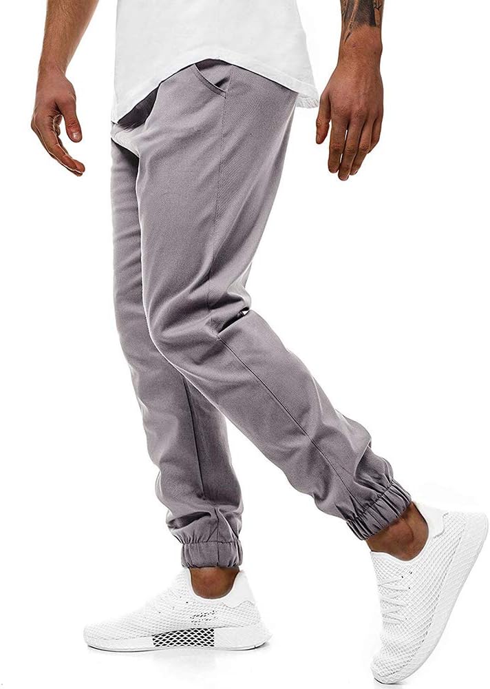 Jogging Sweatpants Sports Gym Trousers for Men, Casual Slim Fit Elastic Waist Bottoms Solid Color Tracksuit Training Skinny Pants with Pockets for Workout Running