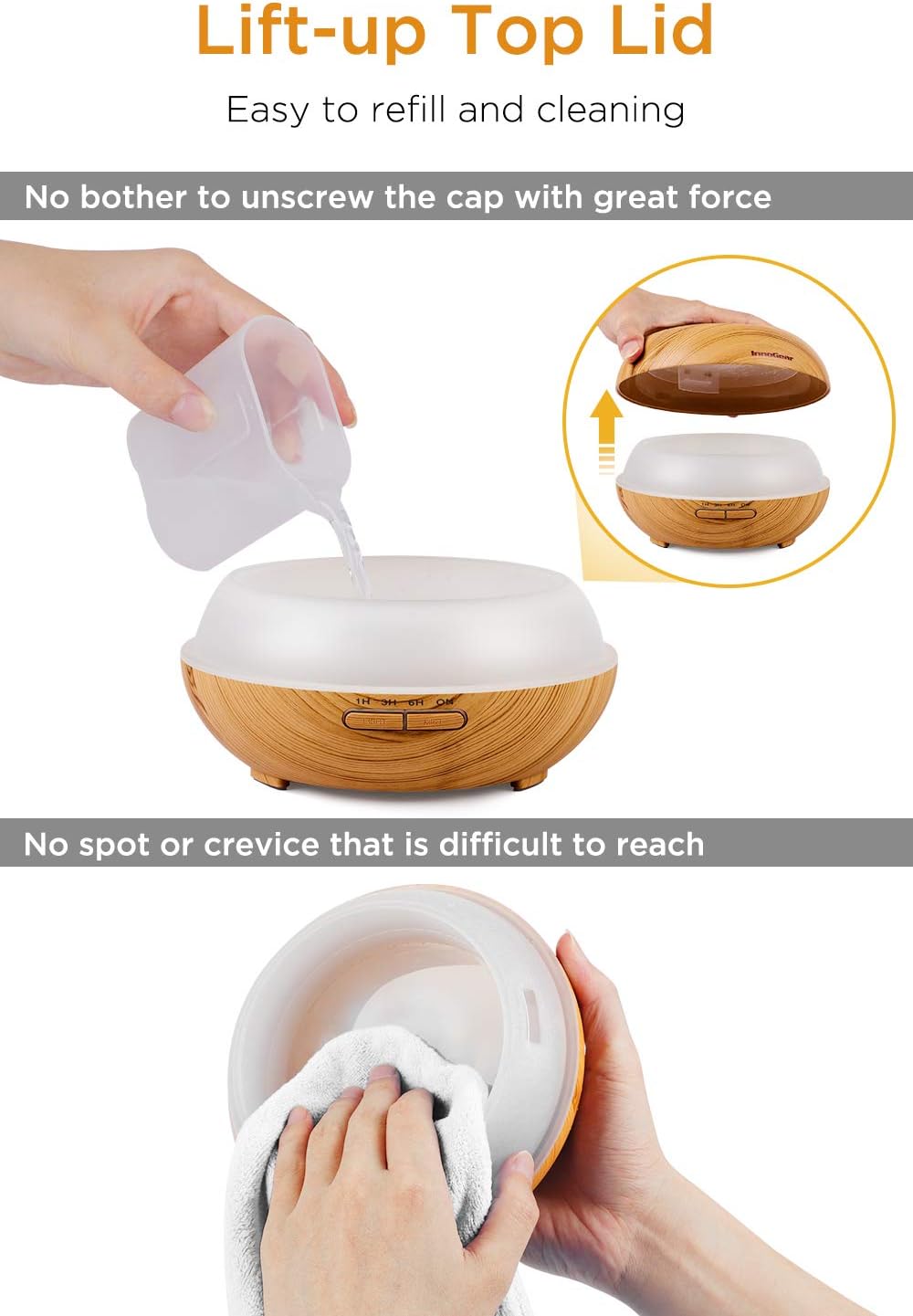 InnoGear Diffusers for Essential Oils, Wood Grain Essential Oil Diffuser Ultrasonice Aromatherapy Diffusers Aroma Cool Mist Humidifier with Timer Waterless Auto Off, 200ml, Yellow: Home & Kitchen