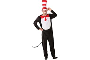 ELOPE Dr. Seuss Adult Cat in the Hat Costume - Crushed Velvet Jumpsuit with Striped Felt Hat, Officially Licensed