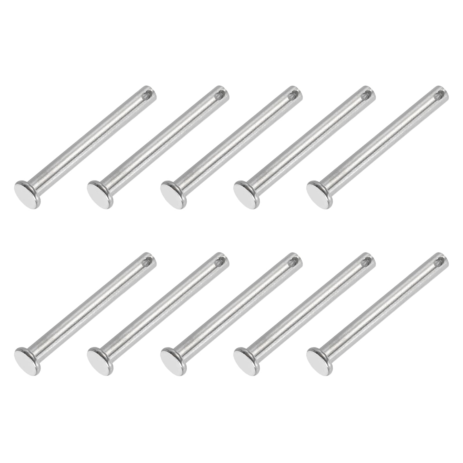 PATIKIL 6 x 55 Mm Single Hole Clevis Pins, 10 Pcs 304 Stainless Steel Flat Head Pin for Hitch Pin Lock Link Hinge Systems, Silver