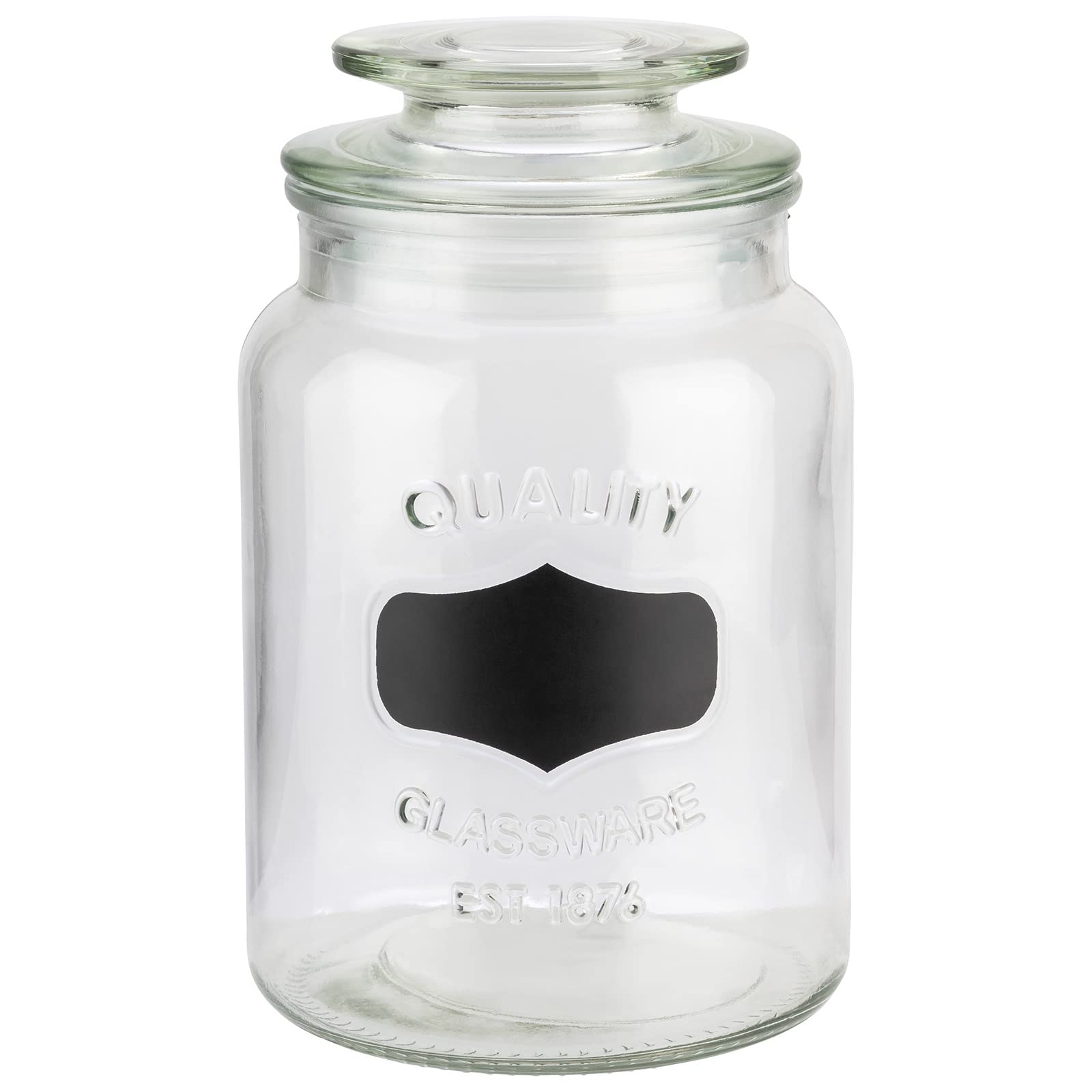 APS 82265 Storage Jar with Labelling Field Glass Container for Storage with 1.0 Litre Capacity, Glass Lid with Seal, Storage Container, Transparent