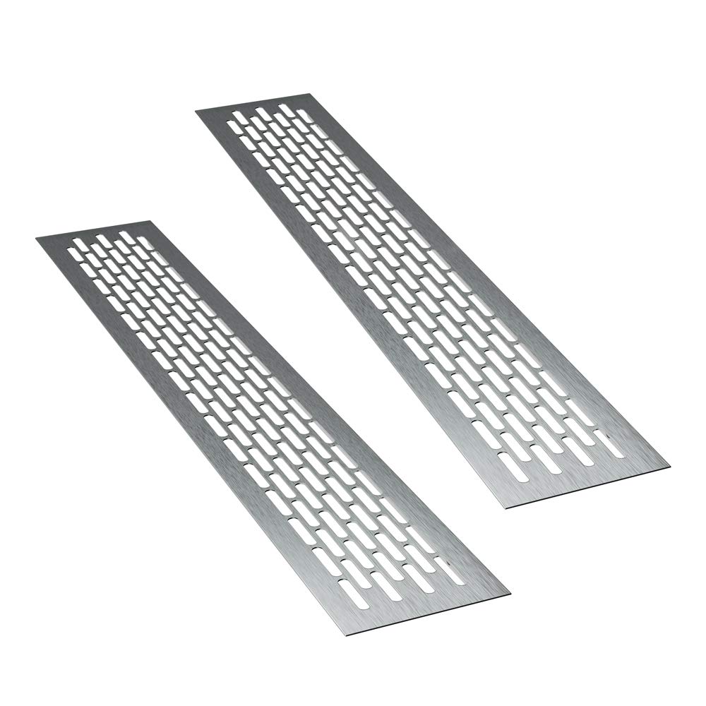 sossai® Aluminium Ventilation Grille - Alucratis (Pack of 2) | Rectangular - Dimensions: 44 x 8 cm | Colour: Stainless Steel | Brushed
