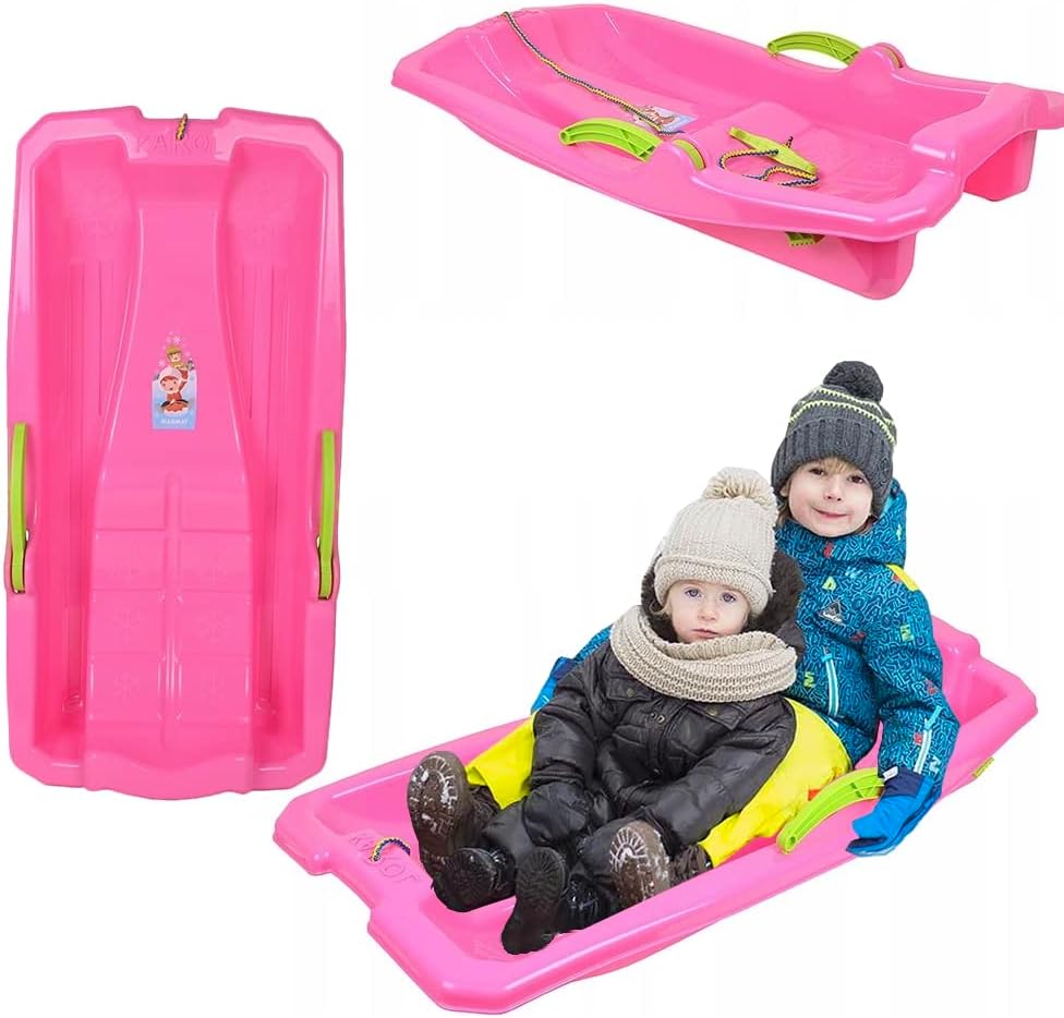 Molti Bob Sledge Snow Glider with Brake Lever, Pink, Age 3-7
