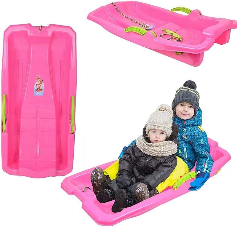 Molti Bob Sledge Snow Glider with Brake Lever, Pink, Age 3-7