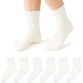 Stelle Girls Ruffle Socks Cotton School Uniform Dress Socks 3/5/6 Pairs Crew Soft Cute Frilly Sock for Kids Toddler