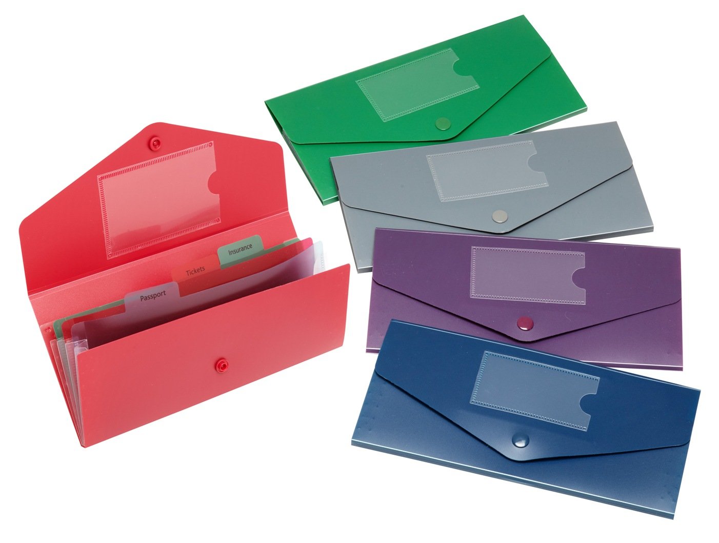 Snopake DL Fusion Travel Holder 3-Part – Fusion Assorted [Pack of 5] Ref: 15699,Blue/Green/Purple/Red,24.5 x 23.7 x 3.1