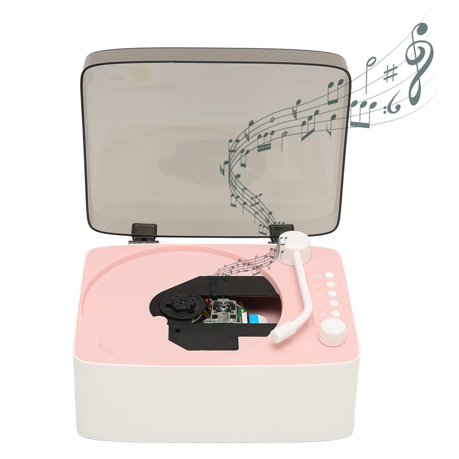 Bluetooth Record Player, Vintage Turntable Portable CD Player with Headphone Jack and USB Flash Drive Multifunction Retro Mini Record Player Bluetooth Boombox Speaker HiFi Speaker(Pink)