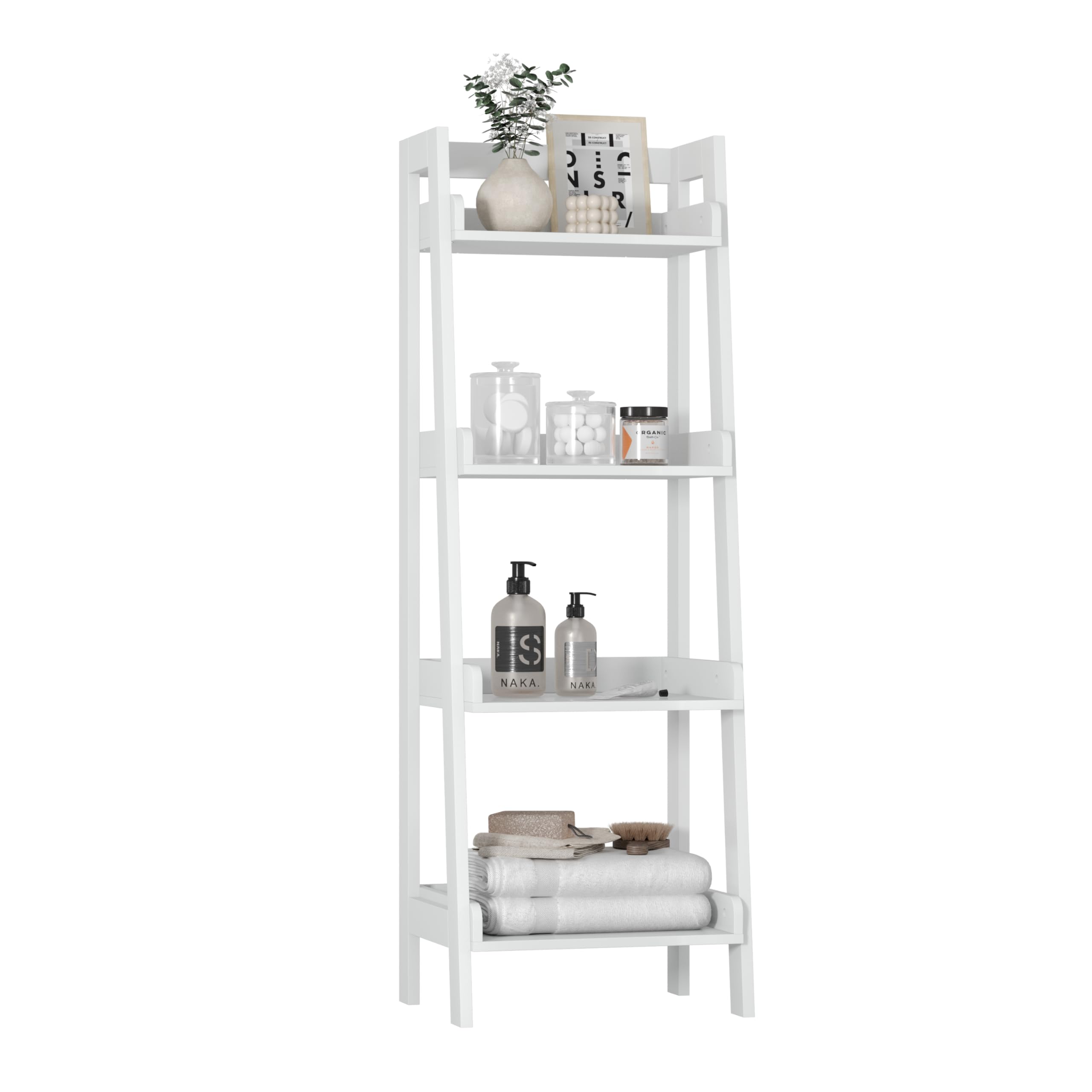 Photo 1 of ***Damaged Sold For Parts - Final Sale****UTEX 4-Tier Ladder Shelf, Freestanding Bathroom Shelf, Open Wood Shelving Unit, Bathroom Floor Ladder Shelf (White)