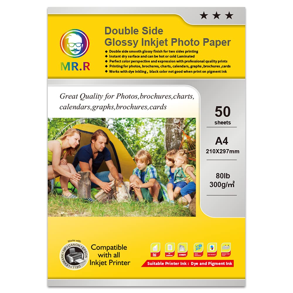 MR.R Dual Side Photo Paper High Glossy Coated 300gsm for Inkjet Printing (A4 210 x 297mm 50sheets)