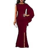 YMDUCH Women's Elegant One Bell Sleeve Side Split Long Paty Mermaid Formal Dress