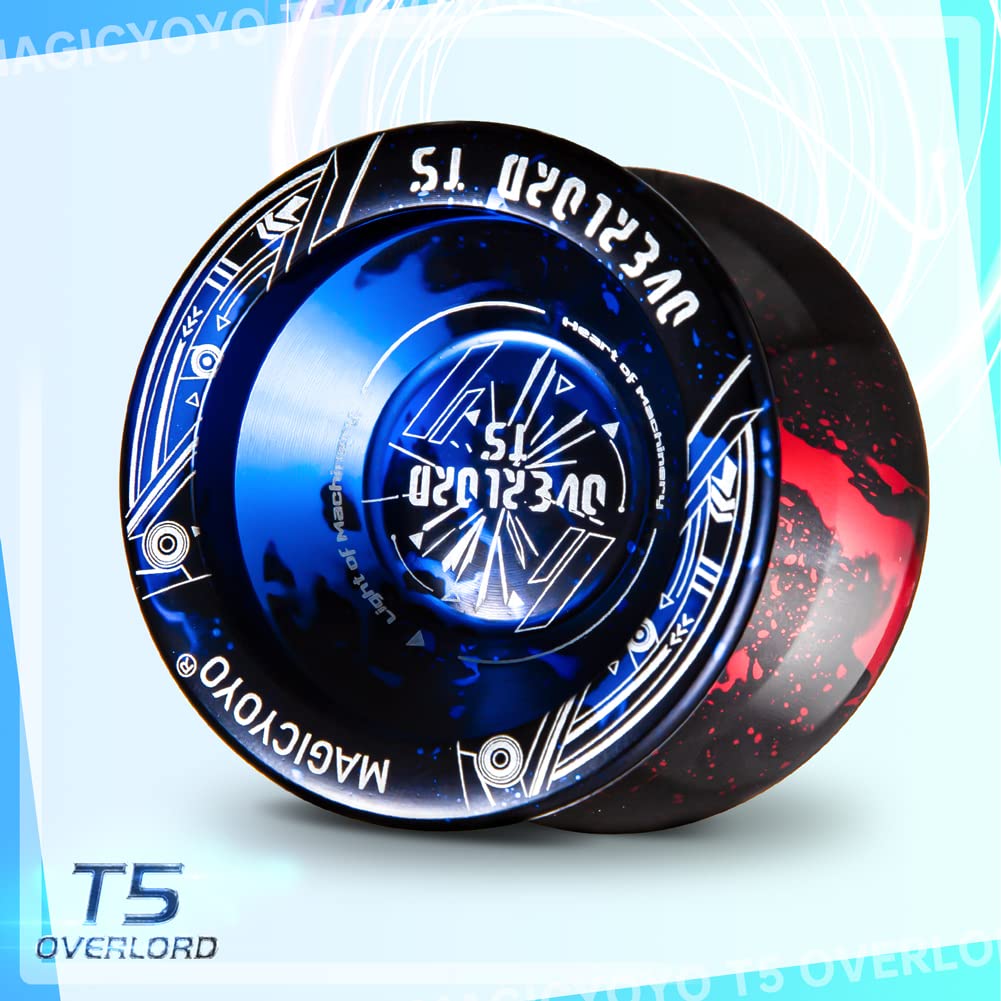 MAGICYOYO Professional Unresponsive Yoyo T5 Overlord, Dual Function Yo Yo Pro Alloy Yoyo Metal Bind Return Trick Yoyo, Flat Bearing + Bearing Remover Tool + Axle + Yoyo Storage Bag + 12 Yoyo Strings