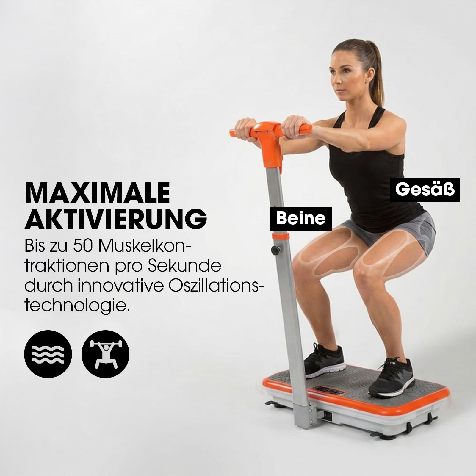 Mediashop Vibro Shaper - leistungsstarke Vibrationsplatte für Zuhause mit Griff - Vibrationsboard für Ganzkörper-Workout & Muskeltraining - Vibrationsgerät inkl. Fitnessbändern - Fitnessplattform 2