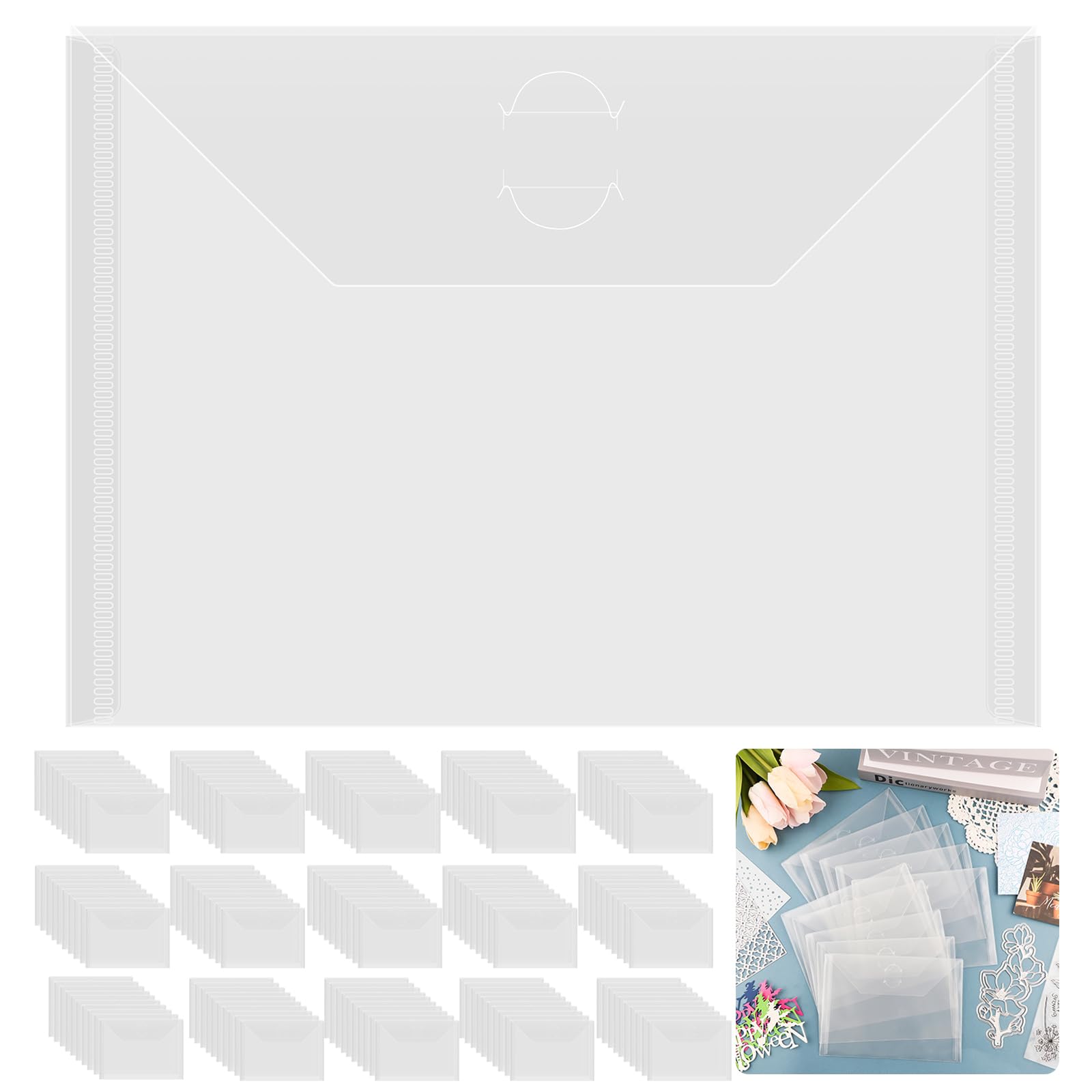 Briartw 150 Pack Clear 7x5" Storage Envelopes, Resealable Plastic Envelopes Pockets for Cutting Dies Stencil Crafts Organizer Holder,Storage Bag for Clear Stamp,Die Cuts,Scrapbook Paper,Photos