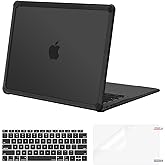 MOSISO Compatible with MacBook Air 13 inch Case 2022-2018 Release A2337 M1 A2179 A1932, Anti-Cracking Heavy Duty Plastic Hard Shell Case with TPU Bumper&Keyboard Cover&Screen Film, Black