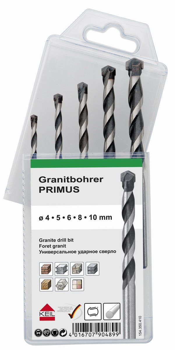 Keil Impact Bit Set Granite Drill Bit Primus) 4.0/5.0/6.0/8.0/10.0 mm, 154 350 410