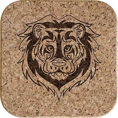 Utensilios de bar Azeeda 4 x Cabeza de León Tribal Posavasos de Corcho Cuadrados de 10cm CR00154953 Posavasos