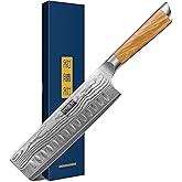 HOSHANHO Damascus Nakiri Knife 6.5 Inch, Super Sharp Damascus 10Cr15CoMoV Japanese Kitchen Knife, Cleaver and Vegetable Knife with Ergonomic Olive Wood Handle