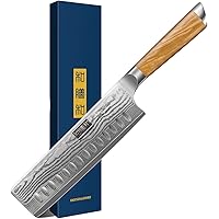 HOSHANHO Damascus Nakiri Knife 6.5 Inch, Super Sharp Damascus VG-10 Japanese Kitchen Knife, Cooking Knife with Ergonomic Oliv
