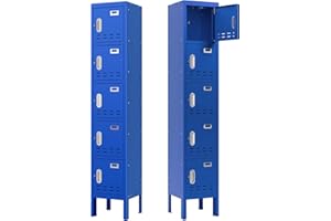 BUTISOW Lockers,Metal Locker, Lockers for Employees,Storage Locker with 5 Doors, Card Slot,Lockable Steel Locker for Gym,School,Home,Office,Garage,Assembly Required