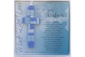 THE GRANDPARENT GIFT CO. Handmade in USA Glass Cross with Loving Sentiments - Unique Christian Gift for Godson from Godparents -On Birth Baptism Confirmation Christening Birthday/Gift for Godson from Godmother/Godfather