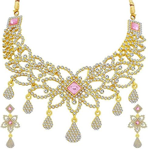 Designer Traditional Indian Bollywood Gold Plated CZ Pink Stone Wedding Wear Jewelry Set