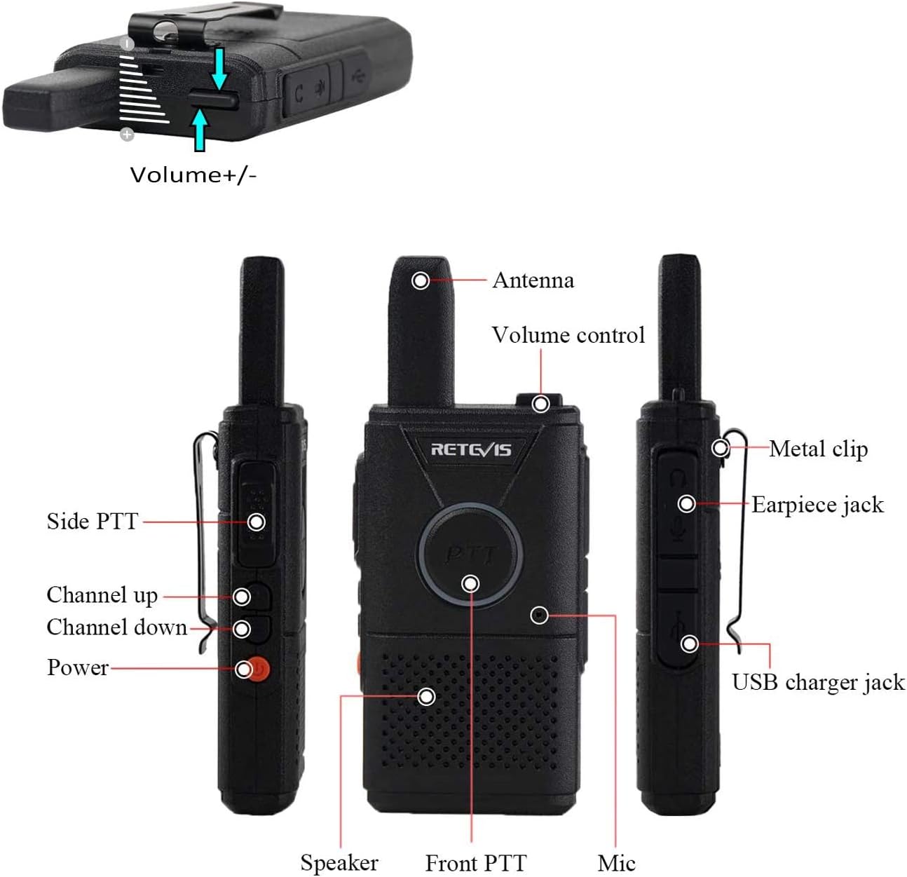 Retevis RT618 Mini Walkie Talkie, Professional PMR446 License Free Long Distance 2 Way Radio - Image 3