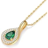 LEONIDS 14K Gold Necklace for Women - 1CT Pear Lab-Grown Emerald Teardrop Pendant Necklaces Non Tarnish Trendy 925 Sterling Silver Jewelry Gifts for Her Birthday