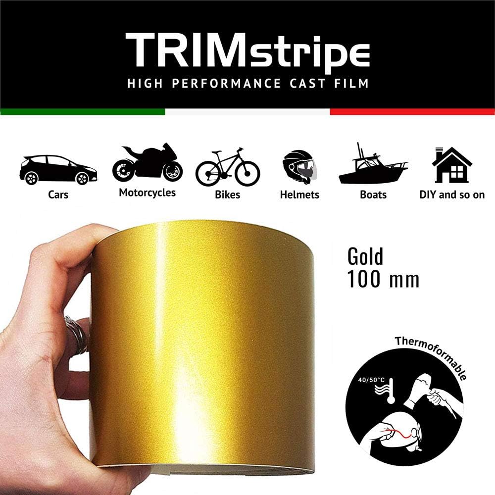 4R Quattroerre.it 10544 Trim Stripes Adhesive Strips for Cars Gold, 100 mm x 10 mt, 100mmx 10mt