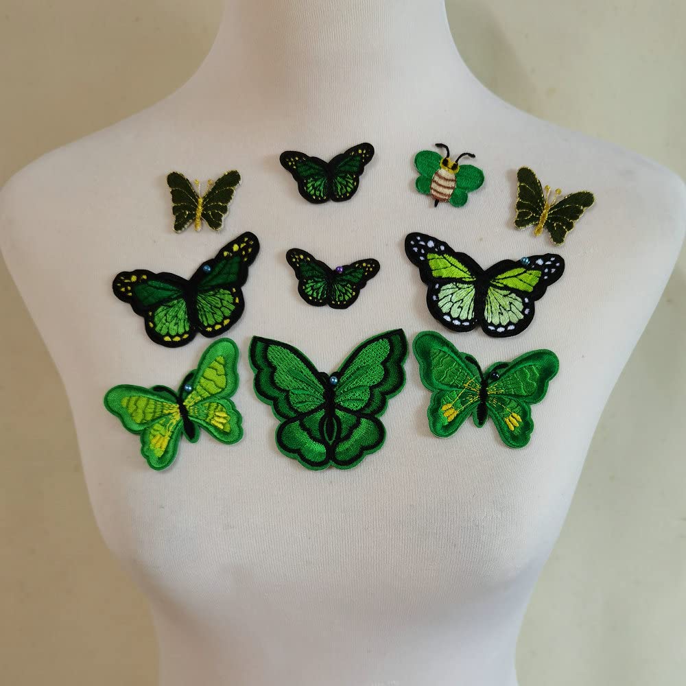 Photo 1 of 10PCS Green Butterfly Embroidery Applique Patch Iron on Cotton Applique Butterfly Patch