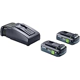 Festool 578733 18V Starter Energy Set | 2 x BP 18 TBX 4.0Ah Tabless Batteries &amp; TCL 6 Rapid Charger, Bluetooth-Enabled Cordless Power System