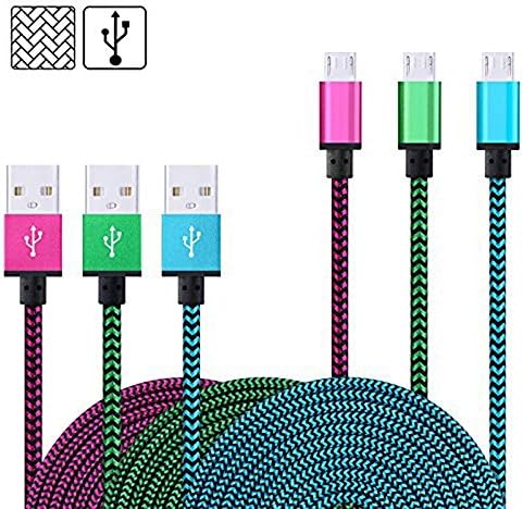Micro USB Cable, Myckuu 3-Pack 6FT Nylon Braided Hi-Speed USB 2.0 A Male to Micro B Data Charger Cable for Android, Samsung Galaxy, HTC, Sony, LG and More Android Devices (6ft-3pack-rose,green,blue)