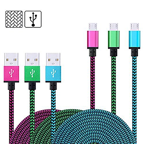 Micro USB Cable, Myckuu 3-Pack 6FT Nylon Braided Hi-Speed USB 2.0 A Male to Micro B Data Charger Cable for Android, Samsung Galaxy, HTC, Sony, LG and More Android Devices (6ft-3pack-rose,green,blue)
