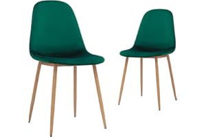 CangLong Dining Chairs Set of 2, Kitchen Chairs with Velvet Cushion Seat Back, Green Back and Metal Legs, Modern Mid Century Living Room Side Chairs,Green