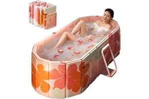 Genrenyen Portable Bathtub for Adult 59" Large Foldable No Installation Bath Tub for Shower Stall, Bathroom Hot SPA Soaking Standing Tub, Collapsible Plunge Bathtub (Pink, 59"×21.6"×19.6")