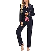 Anjue Pajamas for Women Soft Button Up Pajama Set Long Sleeve Shirt and Pajama Pants Lounge Sets S-XXL