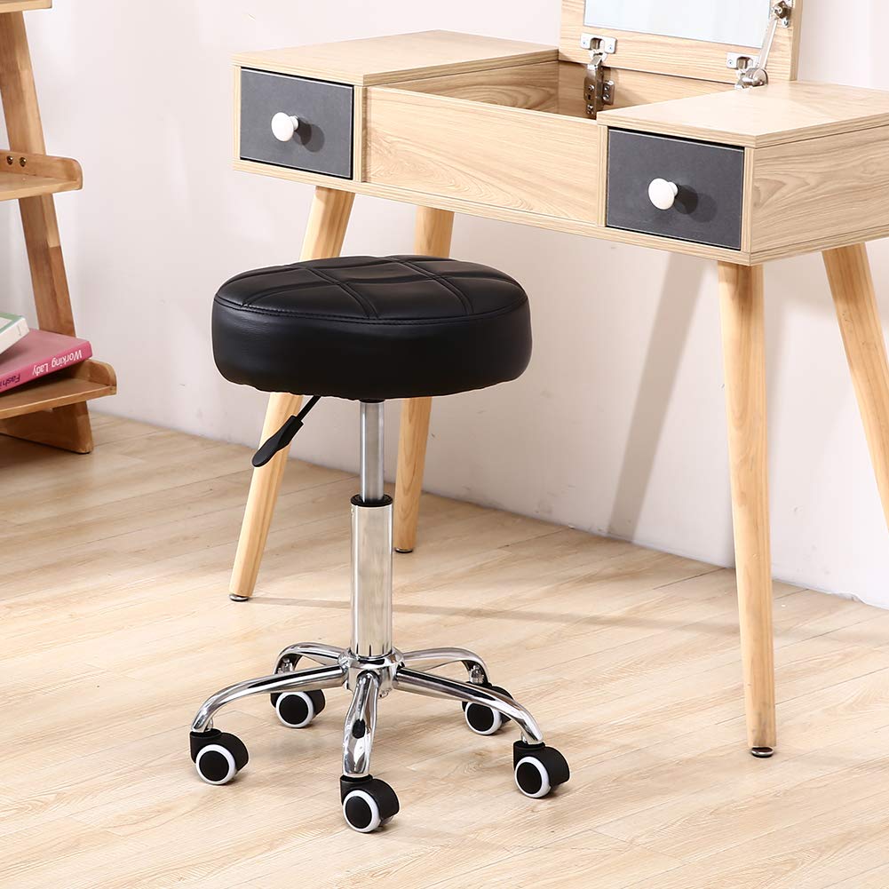 KKTONER Round Rolling Stool Chair PU Leather Height Adjustable Shop Stool Swivel Drafting Work SPA Medical Salon Stools with Wheels Office Chair Black: Kitchen & Dining