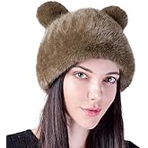 Women Faux Fur Bucket Hat Cute Bear Fisherman Hat Plush Warm Fuzzy Animal Ear Beanie Cap