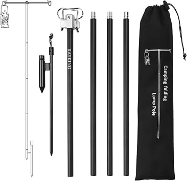 Amazon Rayking ランタンスタンドランタンポール キャンプポール クランプ式 進化版 高強度アルミ製 コンパクト 軽量 ハンガーランタンフック付き 4段階高さ調整 収納袋付 ランタンアクセサリ キャンプ用品 Rayking ランタン用アクセサリー