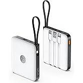 VRURC Portable Charger with Built-in 4 Cables, 10000mAh Battery Pack PD 20W for iPhone, 22.5W USB C Travel Power Bank for iPhone 16 15 14 13 Samsung Galaxy S23 S22 Google Android Phones, Whtie