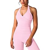 ABOCIW Women Wrap Halter Workout Tank V Neck Longline Sports Bras Backless Padded Gym Yoga Tank Tops Y2k Casual Crop