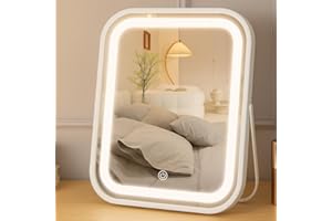 YEKKOPT Lighted Makeup Mirror, Rechargeable Vanity Mirror with Lights 10''x8'' Makeup Mirror with Lights,Light up Mirror Touch Screen with 3-Color Lighting,for Women Gift,Travel Essentials