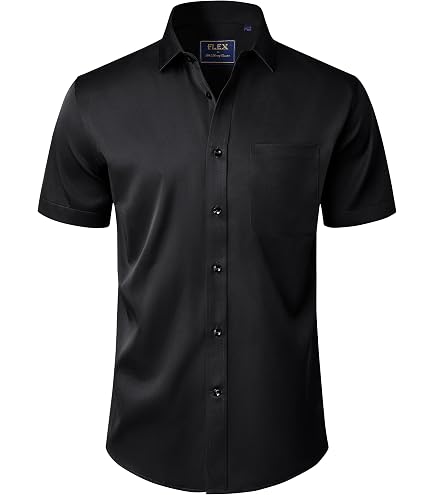 J.VER Men's Short Sleeve Dress Shirts Stretch Wrinkle Free Casual Button Down Shirts with Pocket for Business Wedding Hunter Green : Clothing, Shoes & Jewelry