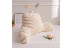 Holawakaka Adults Reading Pillow with Arms, Backrest Reading & Rest Pillows for Sitting Up in Bed, Bed Rest, Lounging, Working on Laptop,Arms Back Support Cushion for Men Women Teens, Ivory