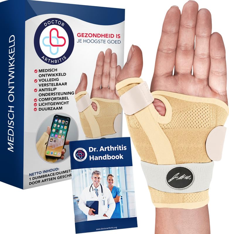 Doctor Developed Thumb Support Brace & Doctor Handbook - Thumb Splint/Trigger Thumb Brace/Thumb Support For Arthritis - Thumb Spica Splint - Thumb Splint For Right Hand/Left (Nude)