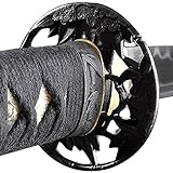 Handmade Sword - Fully Functional Samurai Sword, Sharp 1095 Carbon Steel Blade, Hand Forged Clay Termpered, Full Tang, Black Scabbard, Certificate