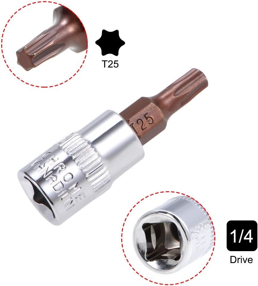 sourcing map 1/4" Drive x T25 Torx Bit Socket, S2 Steel Bits, CR-V Sockets 38mm Length (for Hand Use Only) 3pcs - Image 4